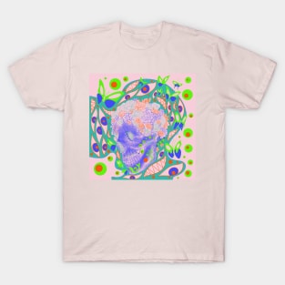 the skull in the deadly roses pattern ecopop T-Shirt